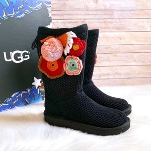 UGG Floral Crochet Pom Pom Knit Boot